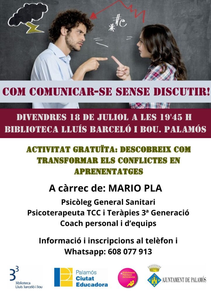 Cartell Xerrada com comunicarse sense discutir Palamos 18 07 25