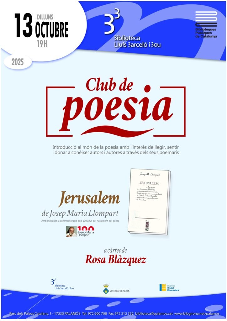 Club de poesia: Jerusalem, de Josep Maria Llompart 1 Cartell Club Poesia 2025 10